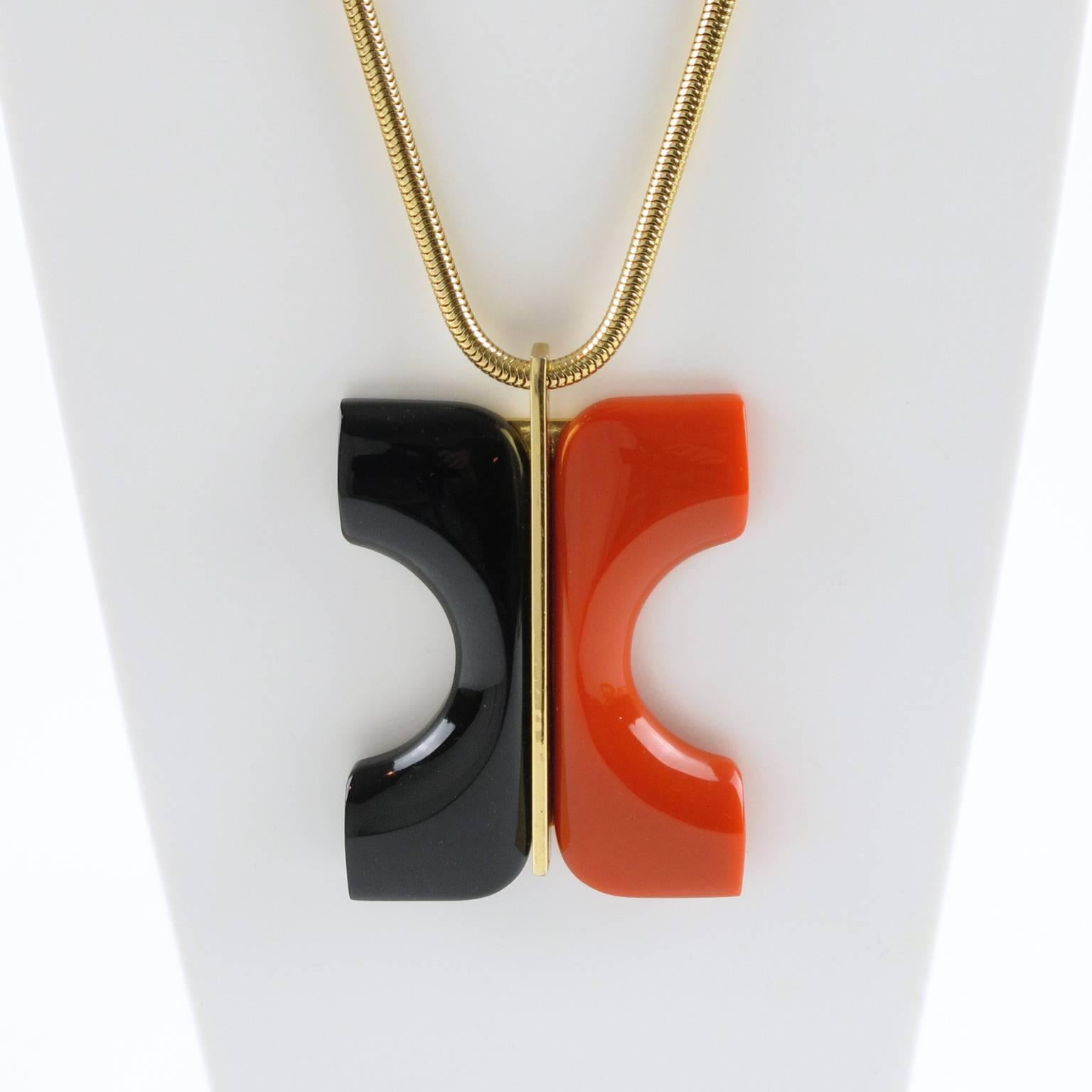 Lanvin Modernist Necklace with Original Snake Chain 1970s In Excellent Condition In Atlanta, GA