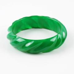 Bakelite Bracelet Bangle deep rope carved emerald green marble