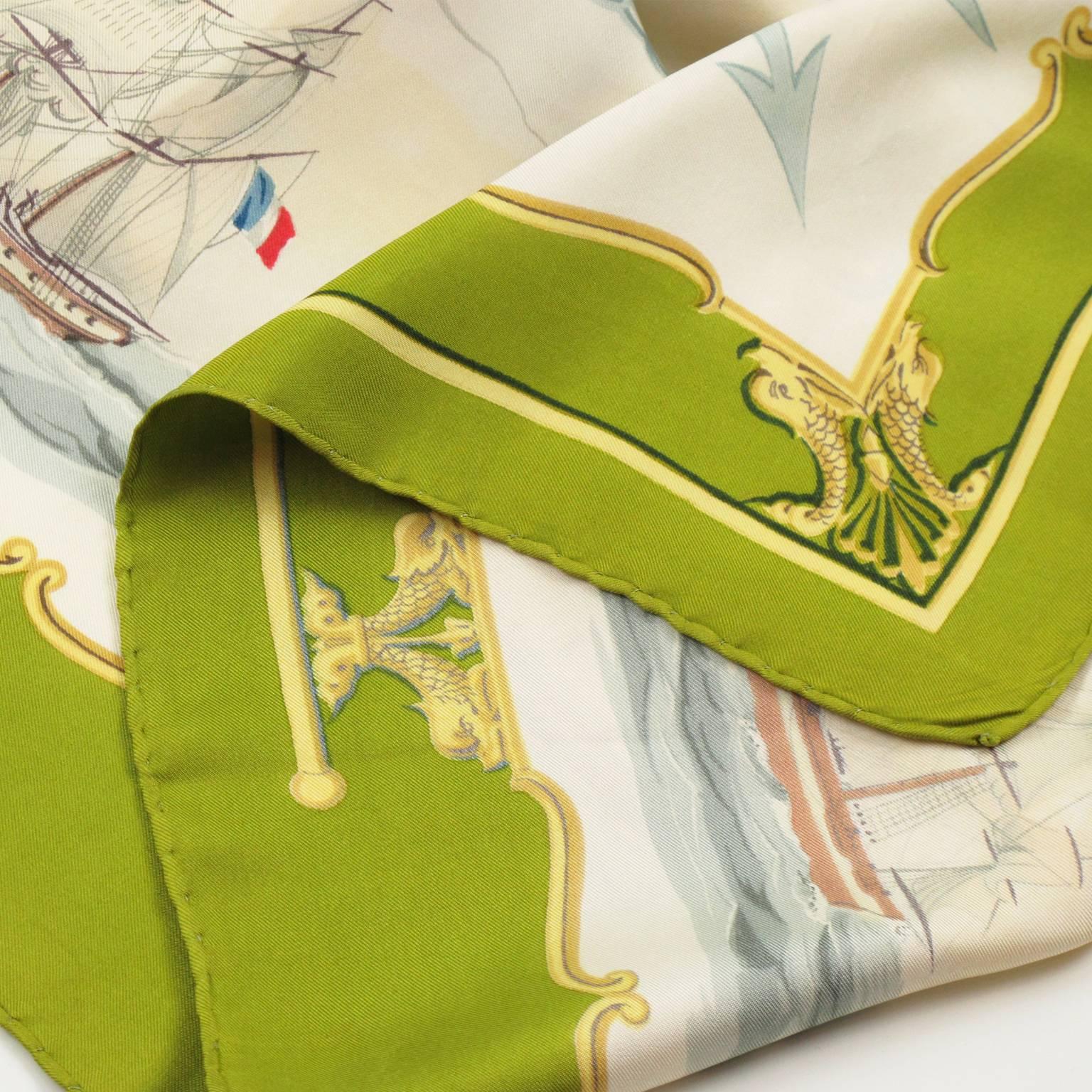 Hermes La Marine En Bois Silk Scarf by Hugo Grygkar 1957 In Good Condition In Atlanta, GA