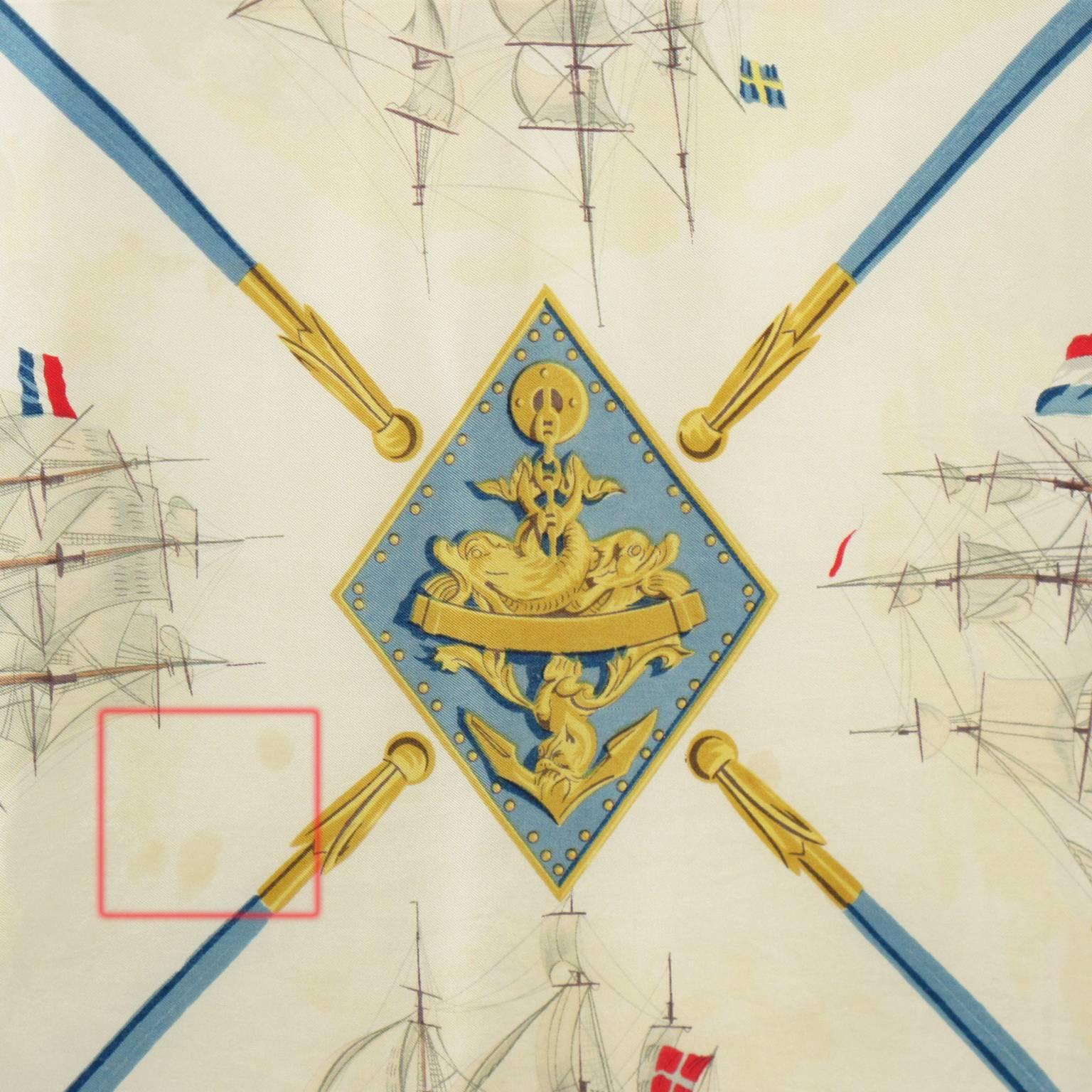 Hermes La Marine En Bois Silk Scarf by Hugo Grygkar 1957 2