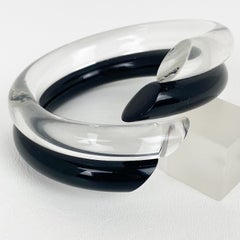 Judith Hendler Black and Transparent Acrylic Lucite Bypass Bracelet Bangle