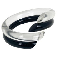 Judith Hendler Black and Transparent Acrylic Lucite Bypass Bracelet Bangle