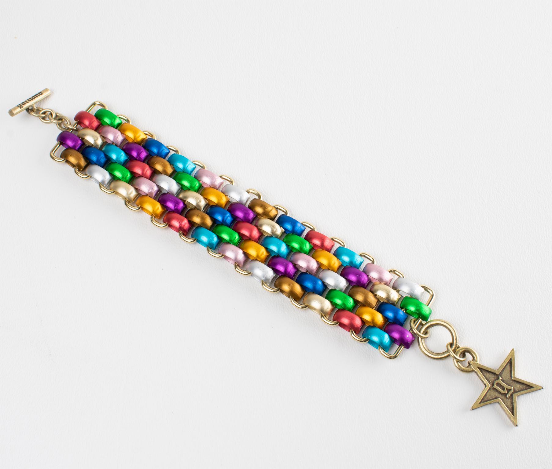 John Galliano Bracciale a Maglie in Alluminio Multicolore in vendita 4