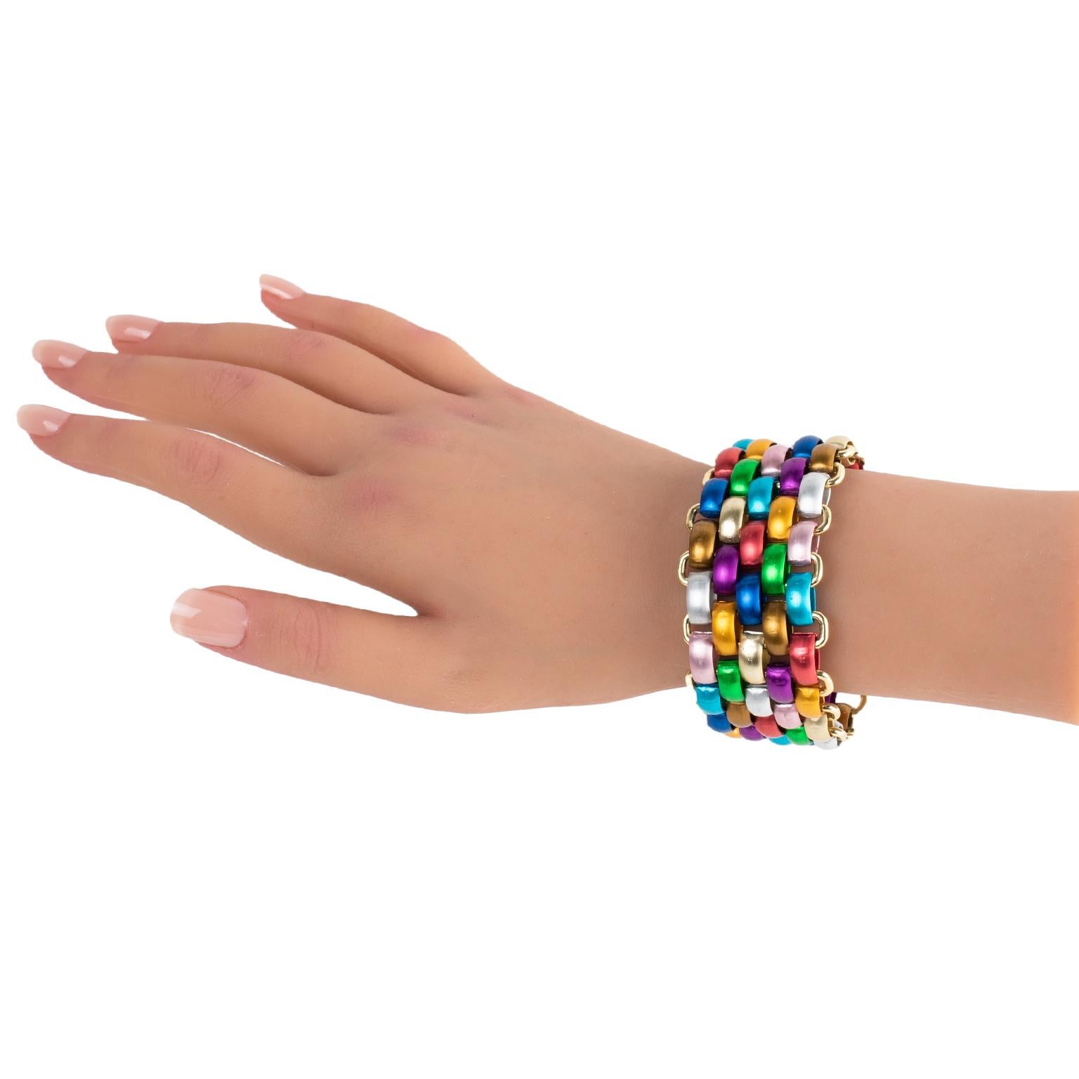 John Galliano Bracciale a Maglie in Alluminio Multicolore in vendita 5