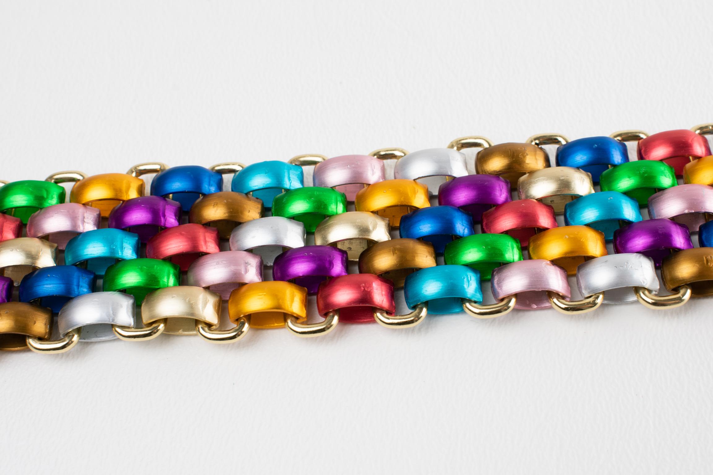 John Galliano Bracciale a Maglie in Alluminio Multicolore in vendita 2
