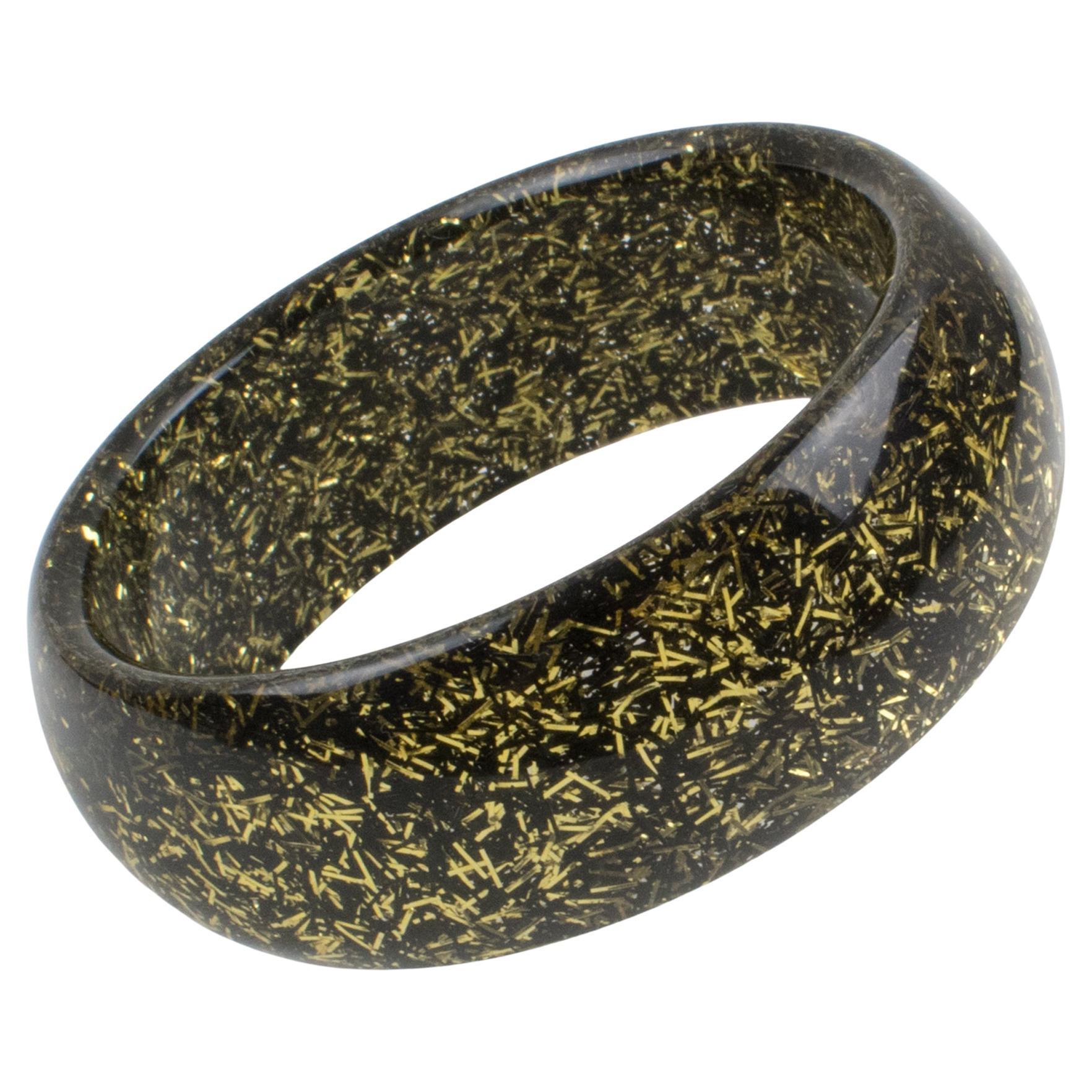 Pulsera Brazalete Lucite Resina Negra y Dorada