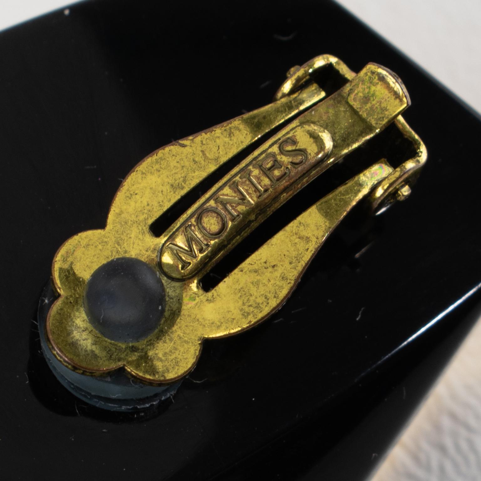 Boucles d'oreilles à clip en résine noire et feuille d'or Monies Massive en vente 3