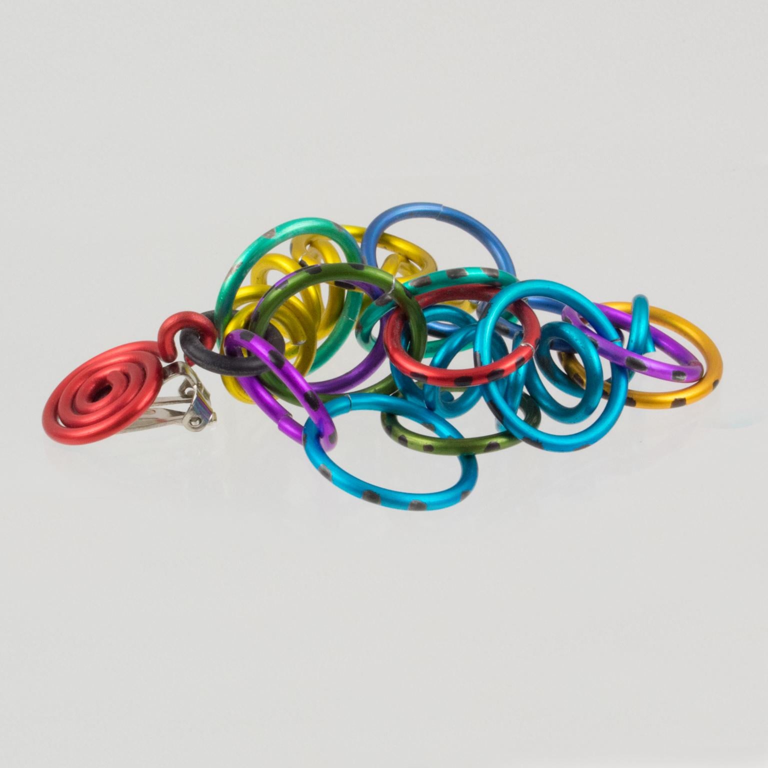 David Spada Orecchini a Clip in Alluminio con Anelli e Spirale Arcobaleno in vendita 1