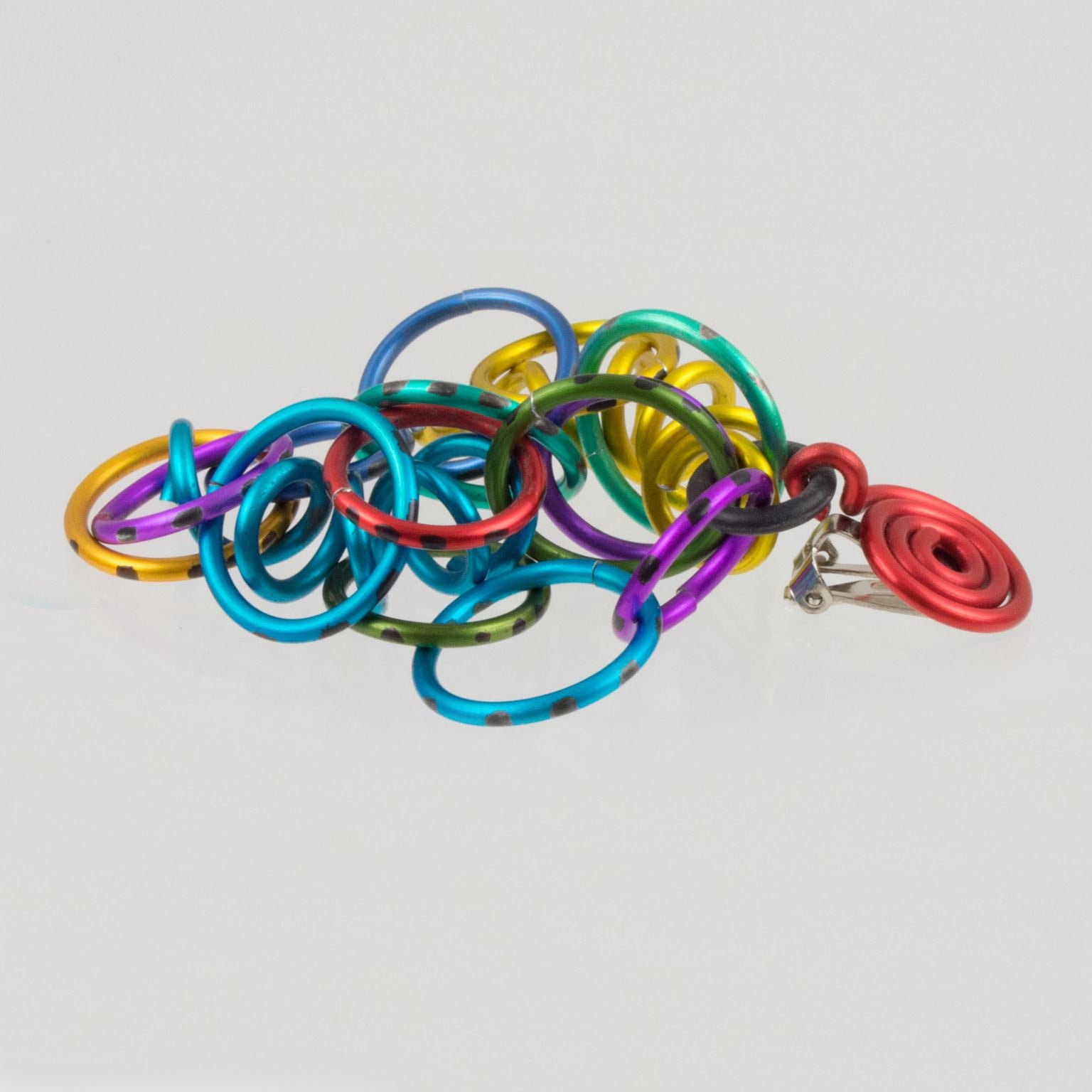 David Spada Orecchini a Clip in Alluminio con Anelli e Spirale Arcobaleno in vendita 2