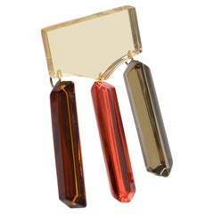 Harriet Bauknight for Kaso Yellow, Orange and Brown Acrylic Lucite Dangle Brooch
