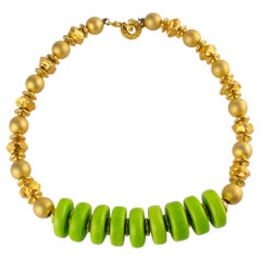 Angela Caputi Gilded Metal and Apple Green Ceramic Choker Necklace