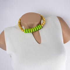 Angela Caputi Gilded Metal and Apple Green Ceramic Choker Necklace