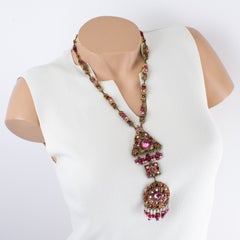 Henry Perichon Talosel Resin Pendant Necklace with Purple and Red Rhinestones