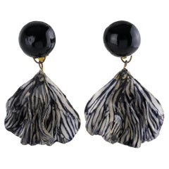 Francoise Montague Paris Clip Earrings Dangle Black and Pale Gold Petals Resin