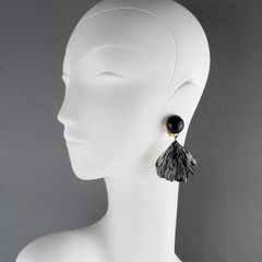 Francoise Montague Paris Clip Earrings Dangle Black and Pale Gold Petals Resin