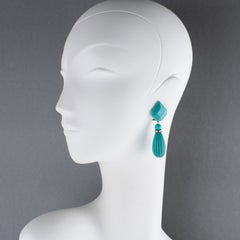 Angela Caputi Renaissance-Inspired Dangle Clip Earrings with Turquoise Resin