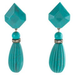 Angela Caputi Renaissance-Inspired Dangle Clip Earrings with Turquoise Resin