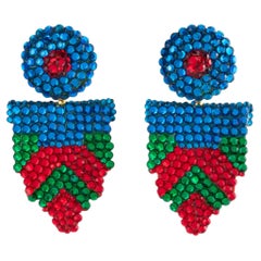 Richard Kerr Multicolor Geometric Jeweled Dangle Clip Earrings