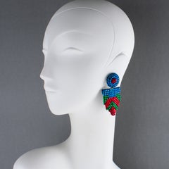 Richard Kerr Multicolor Geometric Jeweled Dangle Clip Earrings