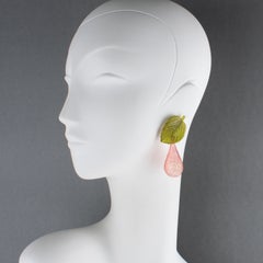 Francoise Montague Paris Green and Pink Talosel Resin Floral Clip Earrings