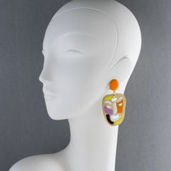 Missoni Italy Gilt Metal Clip Earrings with Multicolor Iconic Smiling Face