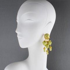 Princess Mimi Di N Niscemi Green Resin and Gilded Metal Dangle Pierced Earrings