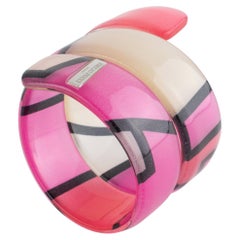 Bracciale a spirale in acrilico Lucite di Emilio Pucci con seta rosa multicolore