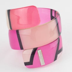 Bracciale a spirale in acrilico Lucite di Emilio Pucci con seta rosa multicolore