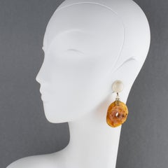 Angela Caputi Gilded and Rootbeer Resin Dangle Clip Earrings