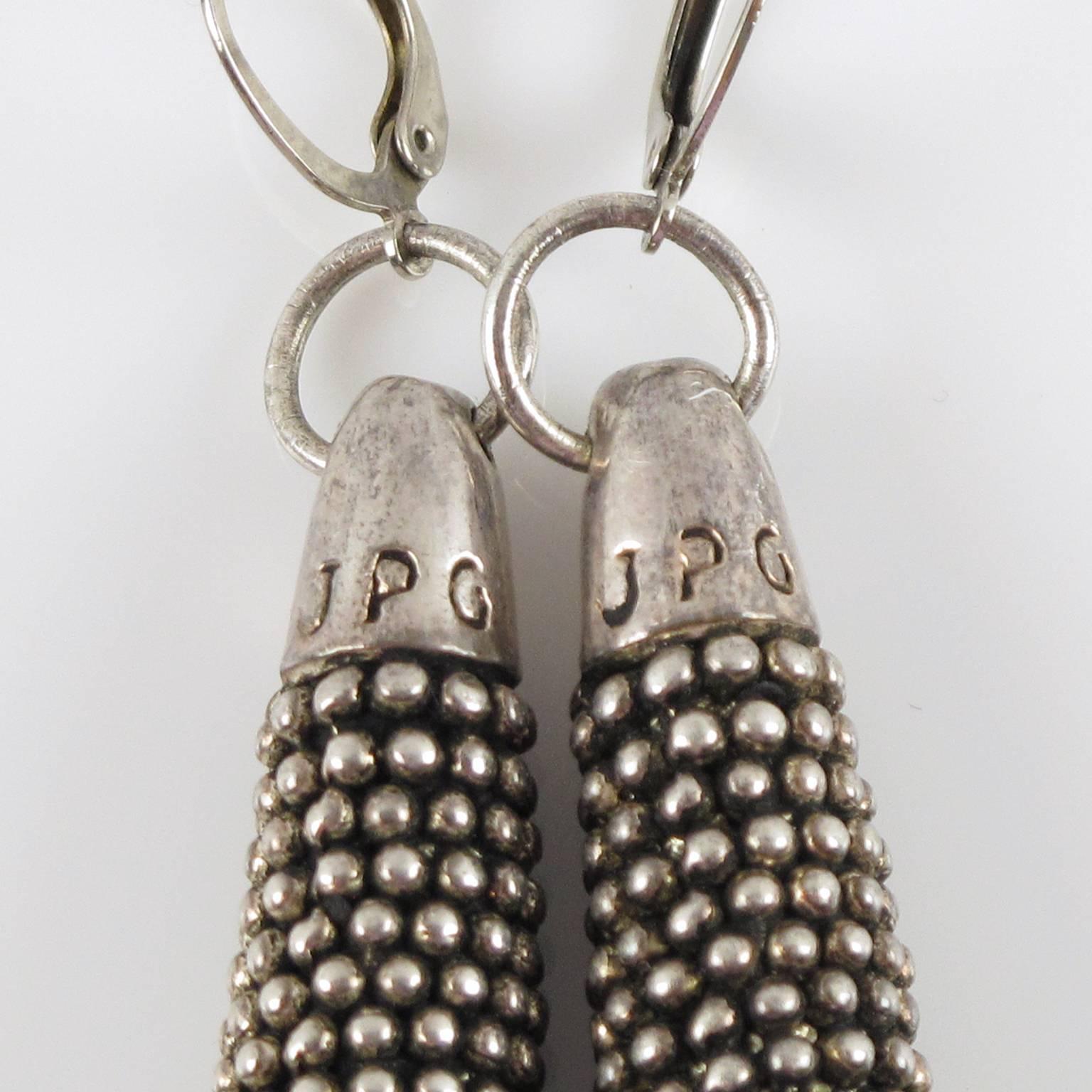 Oversized Jean Paul Gaultier Paris Ethnic Silvered Metal Pierced Earrings 2