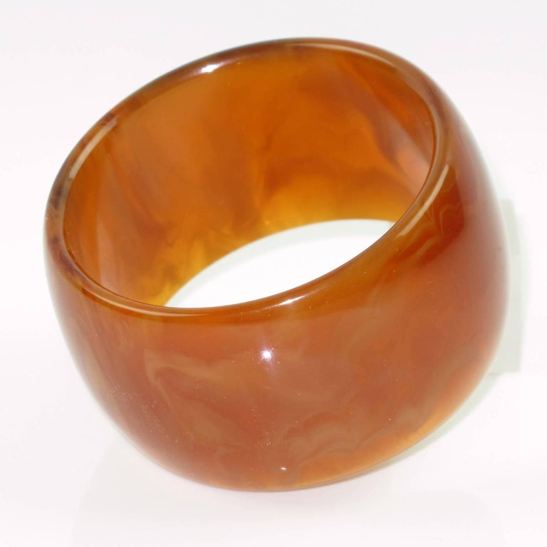 Bakelite Bracelet Bangle Red Tea Amber Marble Color Extra Wide Shape Oversized Red Tea Amber Marble Bakelite Bracelet Bangle Extra Wide Domed Shape Intense