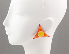 Oversized Pop Art Lucite Clip-on Earrings Triangle Shape Sunny Colors