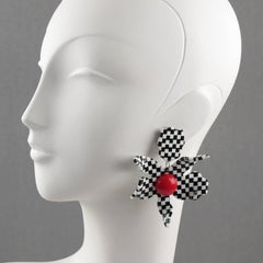 Harriet Bauknight for Kaso Oversized Lucite Flower Clip on Earrings