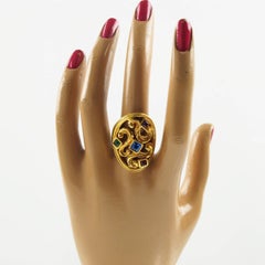 Yves Saint Laurent YSL Gold Plated Cocktail Ring Multicolor Rhinestones sz 6.50