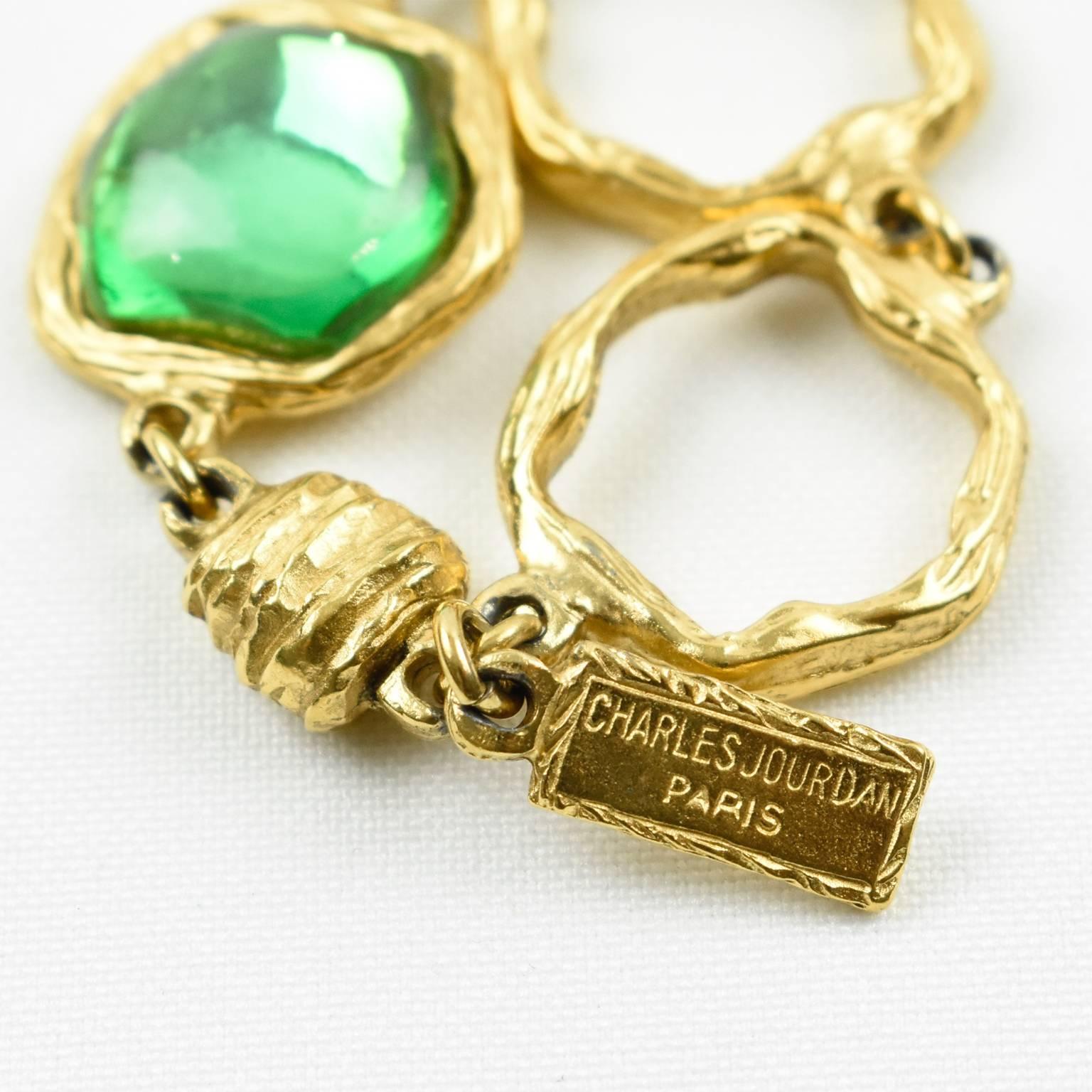 Charles Jourdan Paris Rare Gilt Metal Jeweled Necklace Multicolor Rhinestones 3