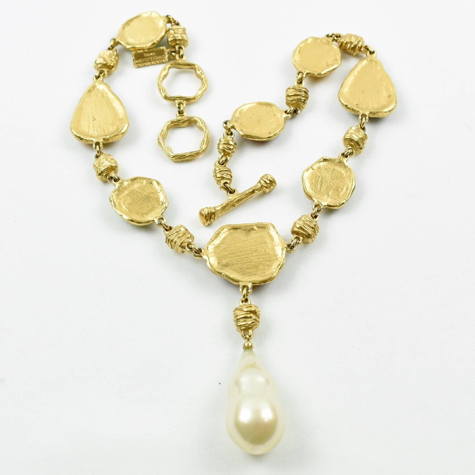 Charles Jourdan Paris Rare Gilt Metal Jeweled Necklace Multicolor Rhinestones 4