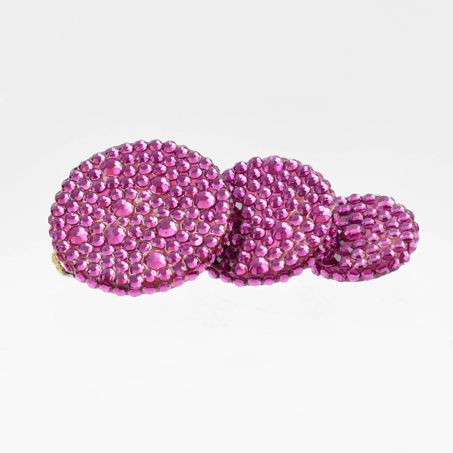 Women's or Men's Richard Kerr Dangle Clip on Earrings Fuchsia Pink Rhinestones Paved