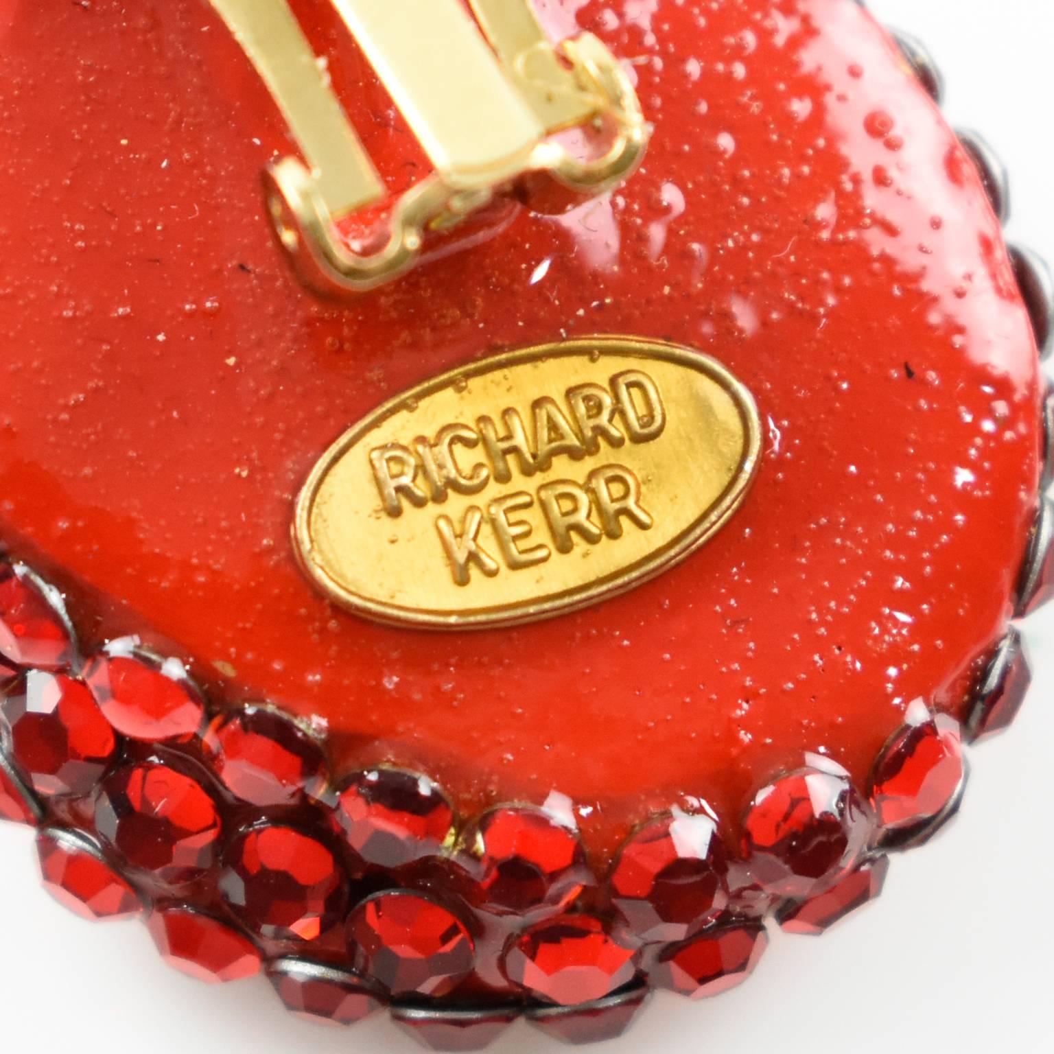 Richard Kerr Clip on Earrings Ruby Red Rhinestones Paved 1