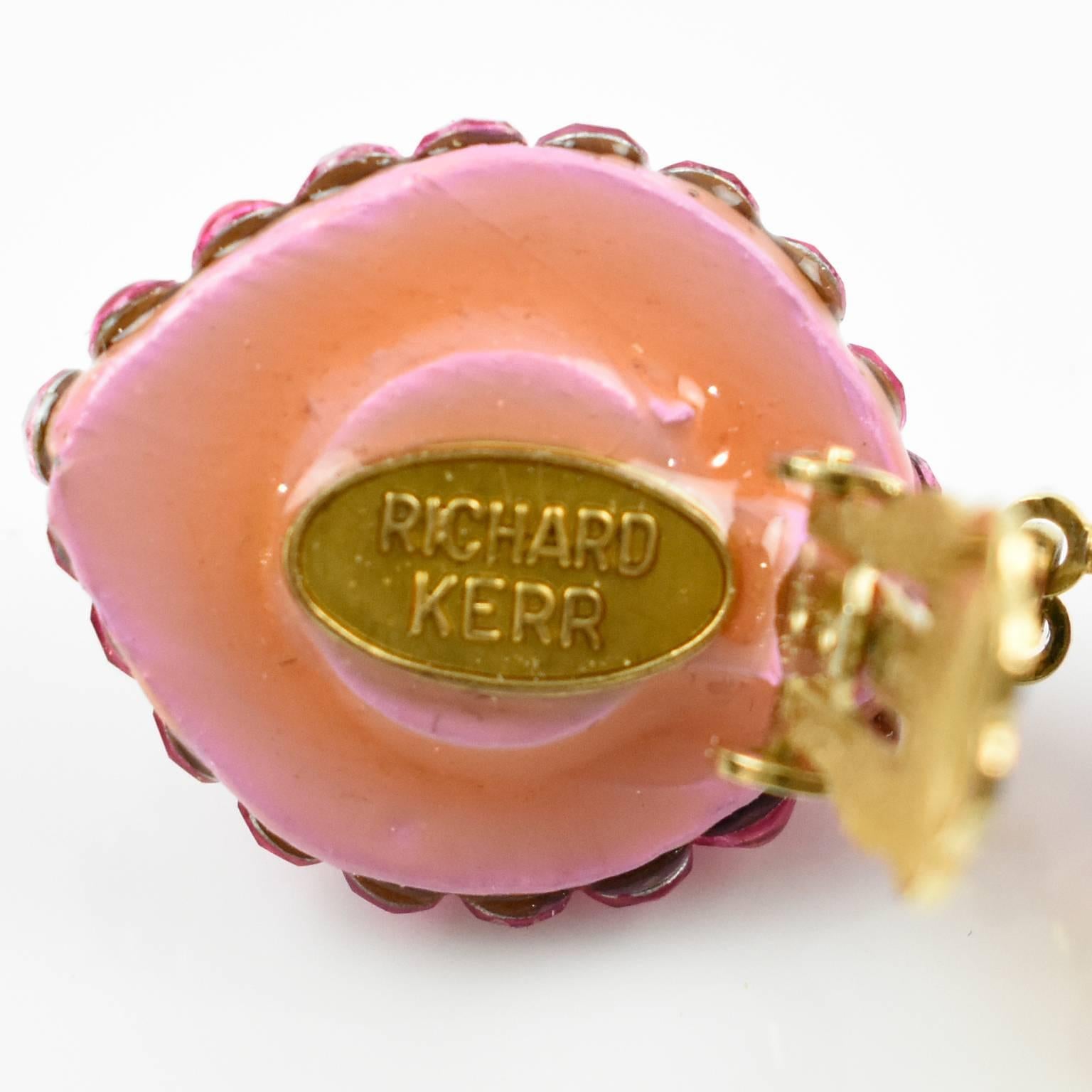 Richard Kerr Dangle Clip on Earrings Pink Rhinestones Paved 1