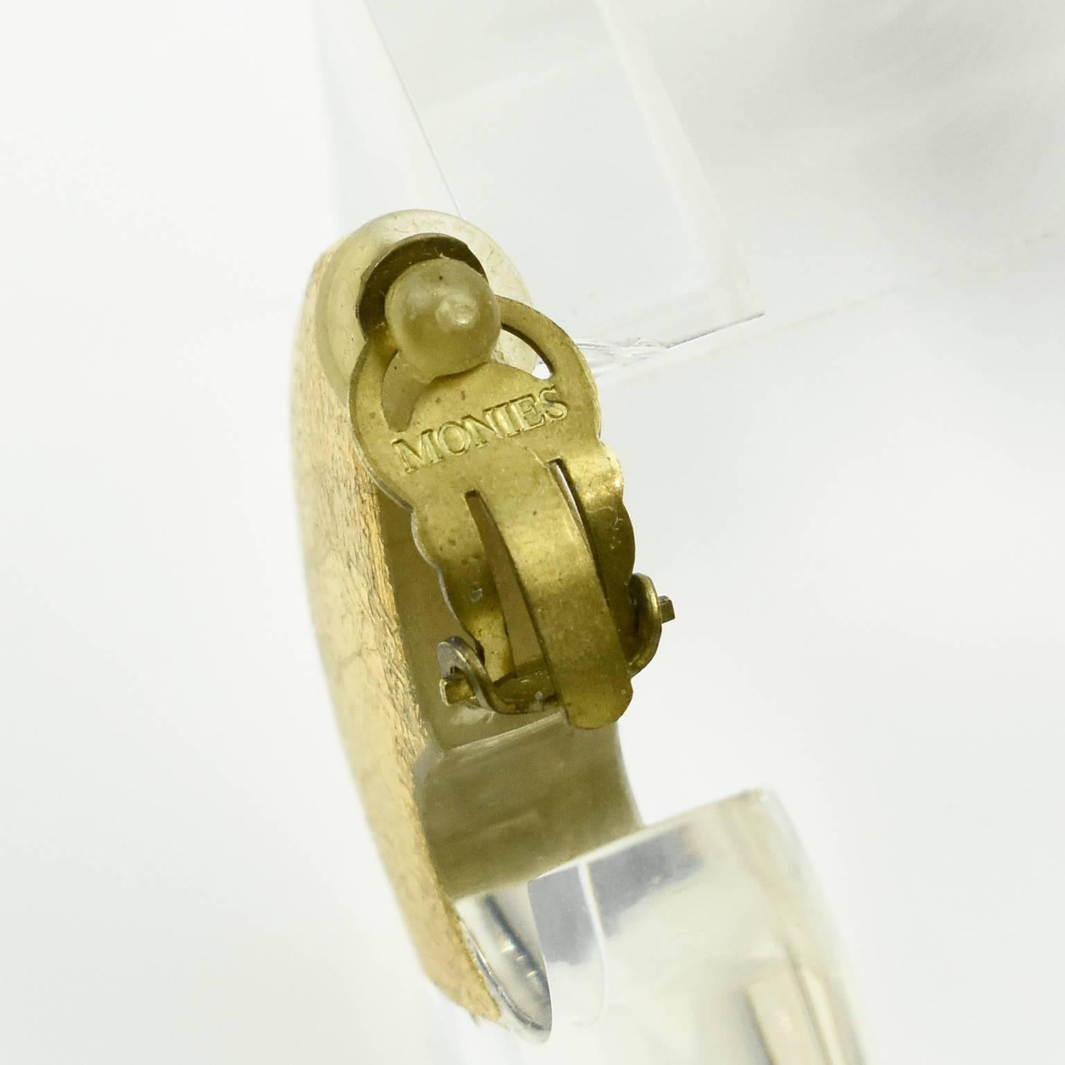 Modernist Gerda Lyngaard for Monies Oversized Hoop Clip on Earrings Clear Lucite Gold Foil