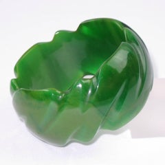 Bakelite Bracelet Bangle Oversized Deeply Carved Basil Green Marble Color