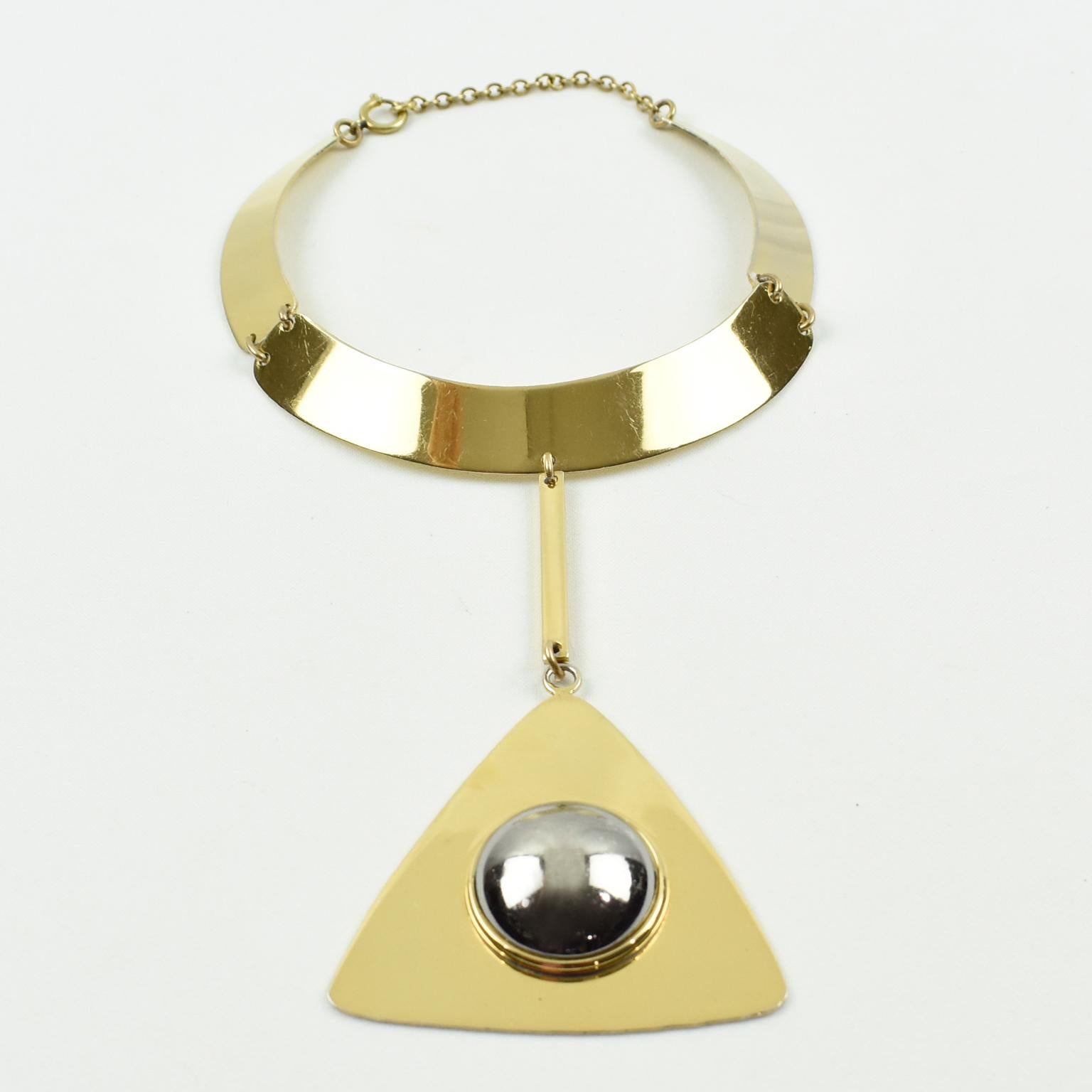 Women's Pierre Cardin Paris Modernist Space Age Gilt Metal Rigid Collar Necklace 