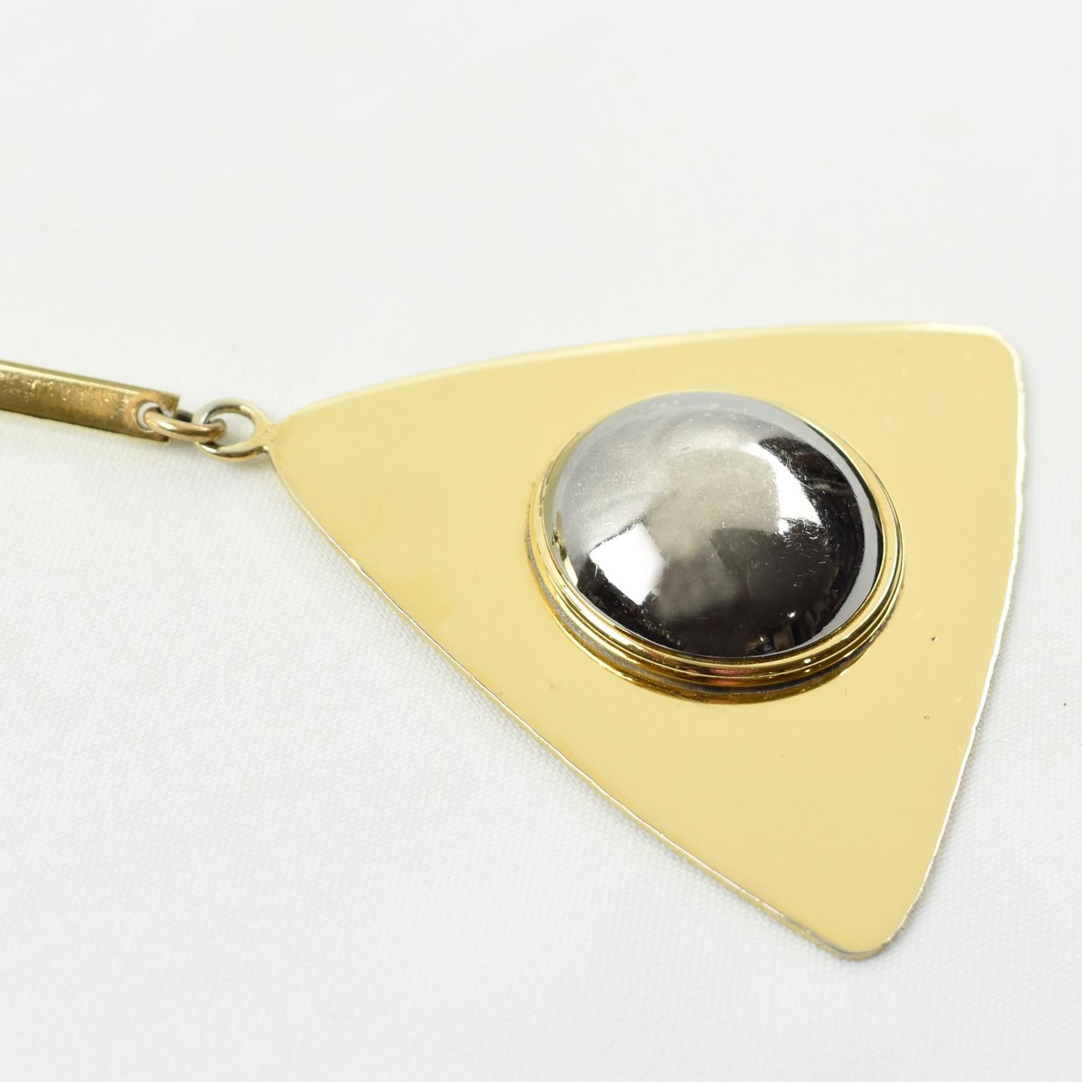 Pierre Cardin Paris Modernist Space Age Gilt Metal Rigid Collar Necklace  2