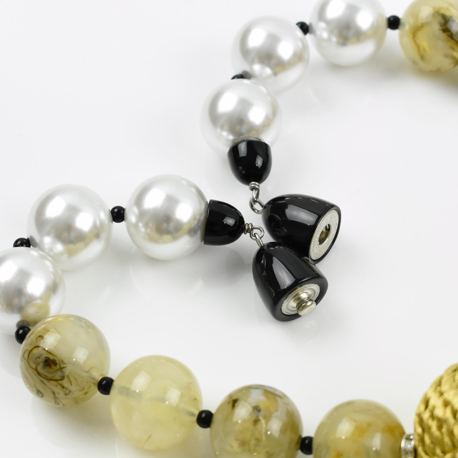 Italian Angela Caputi Choker Necklace Pearl Yellow Smoked Resin & Thread Beads 1