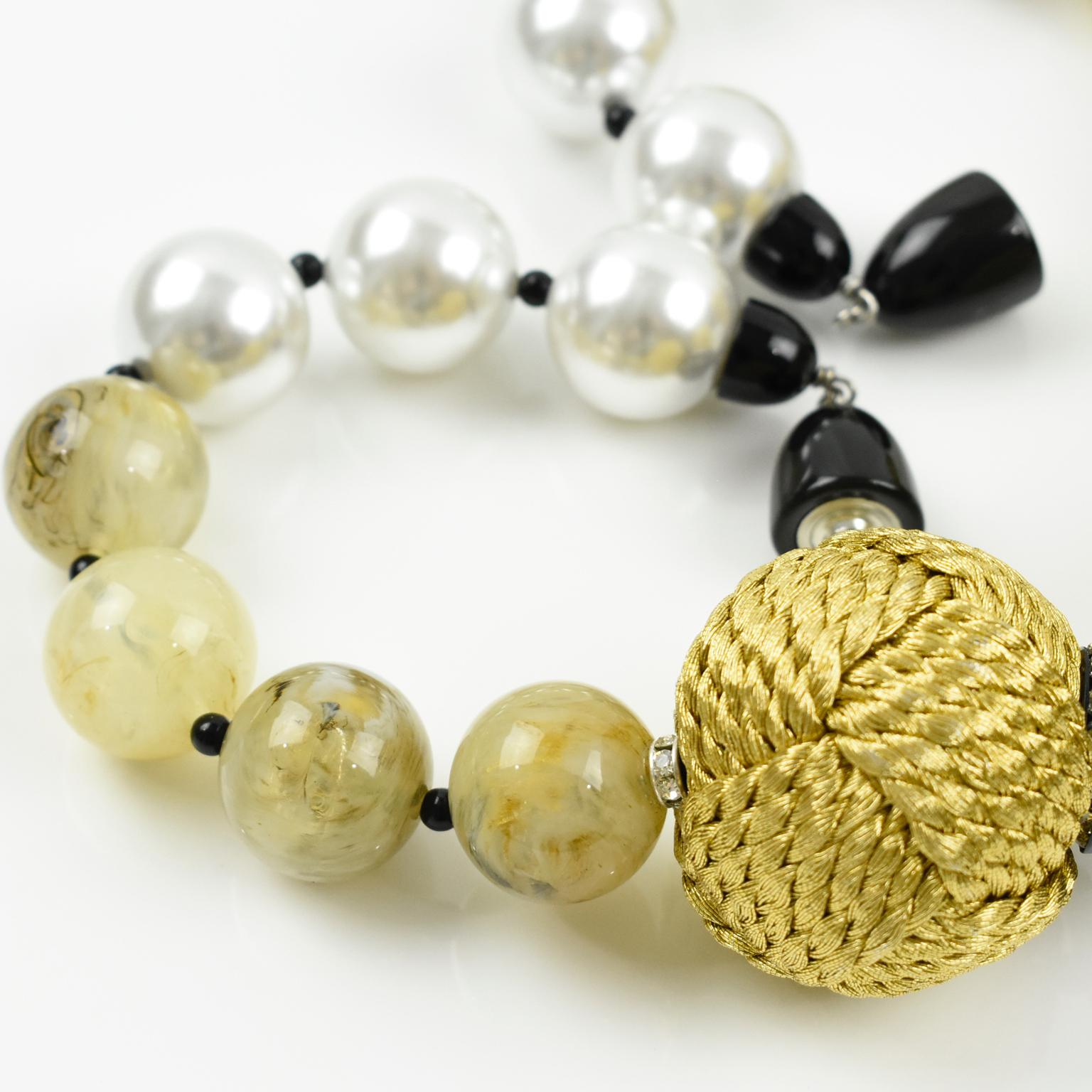 Italian Angela Caputi Choker Necklace Pearl Yellow Smoked Resin & Thread Beads 2