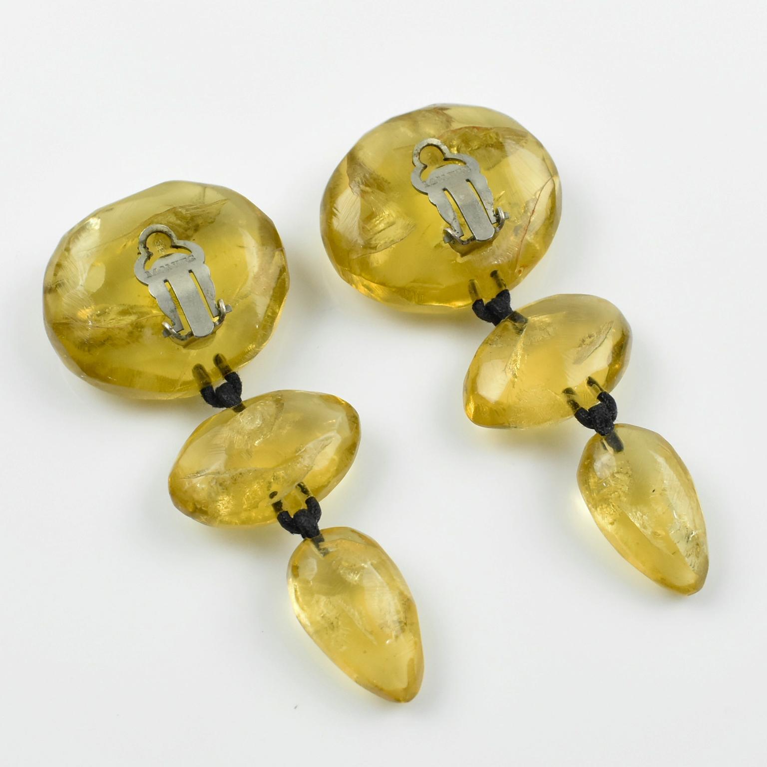 Gerda Lyngaard for Monies Oversized Dangling Clip Earrings Amber Resin In Excellent Condition In Atlanta, GA