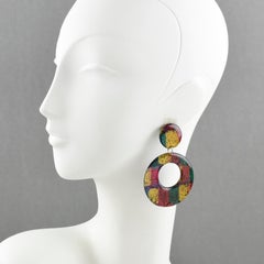 Italian Pop Art Dangling Lucite Pierced Earrings Multicolor Glitter Pattern