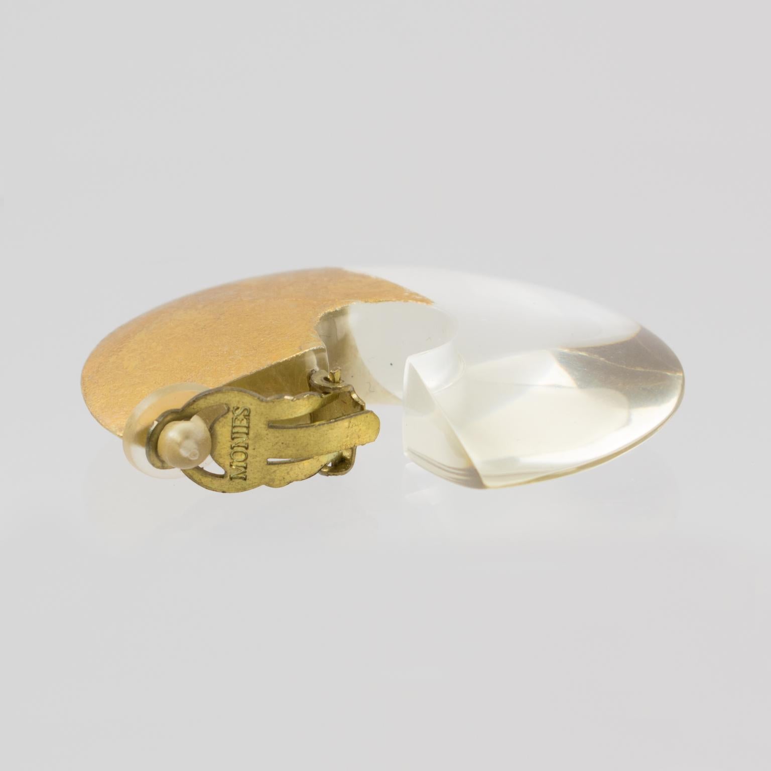 Women's or Men's Gerda Lyngaard for Monies Oversized Hoop Clip on Earrings Clear Lucite Gold Foil