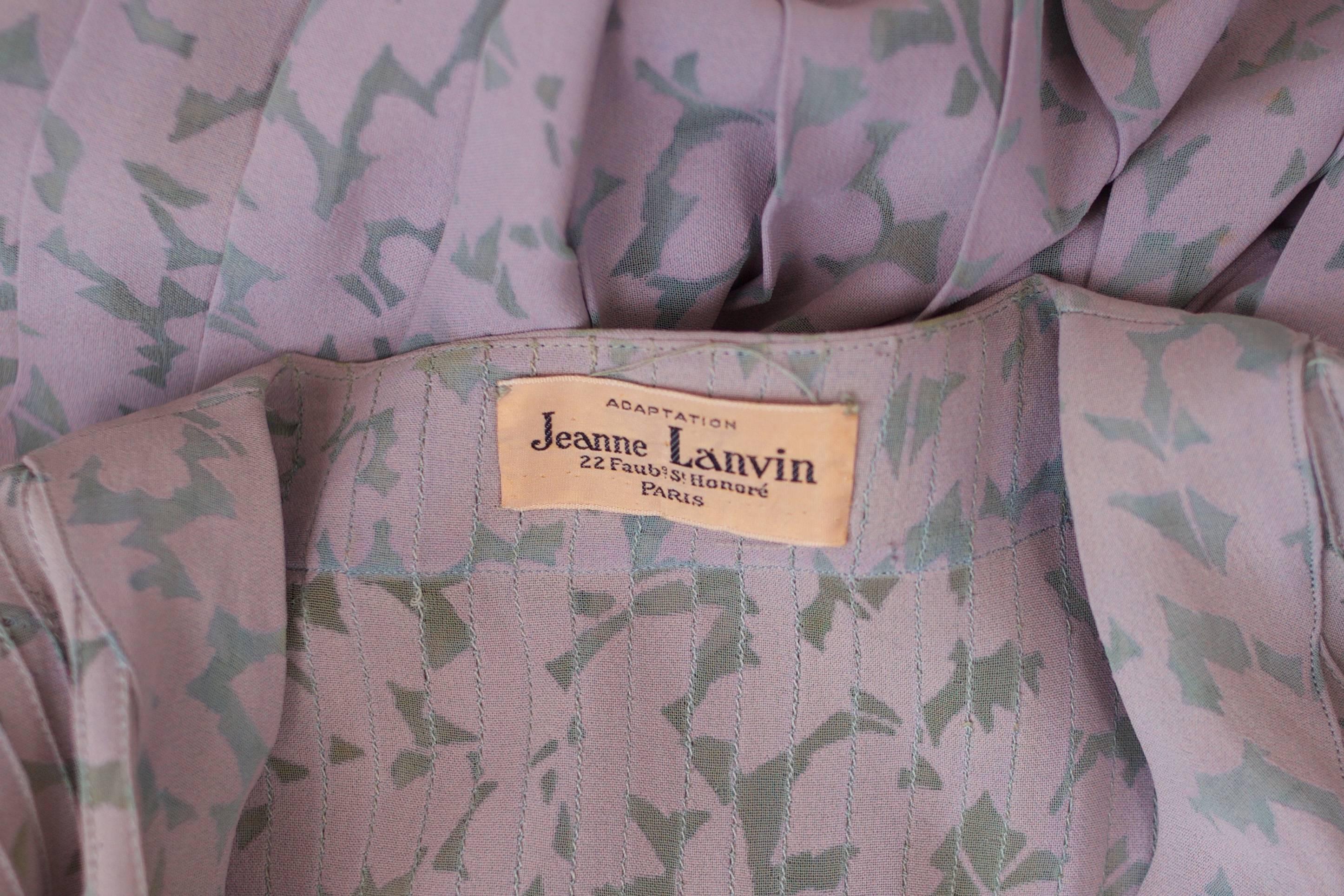 Gray Rare Jeanne Lanvin Floral Voided Crepe Day Dress w/Pin Tucked Detail ca. 1939 