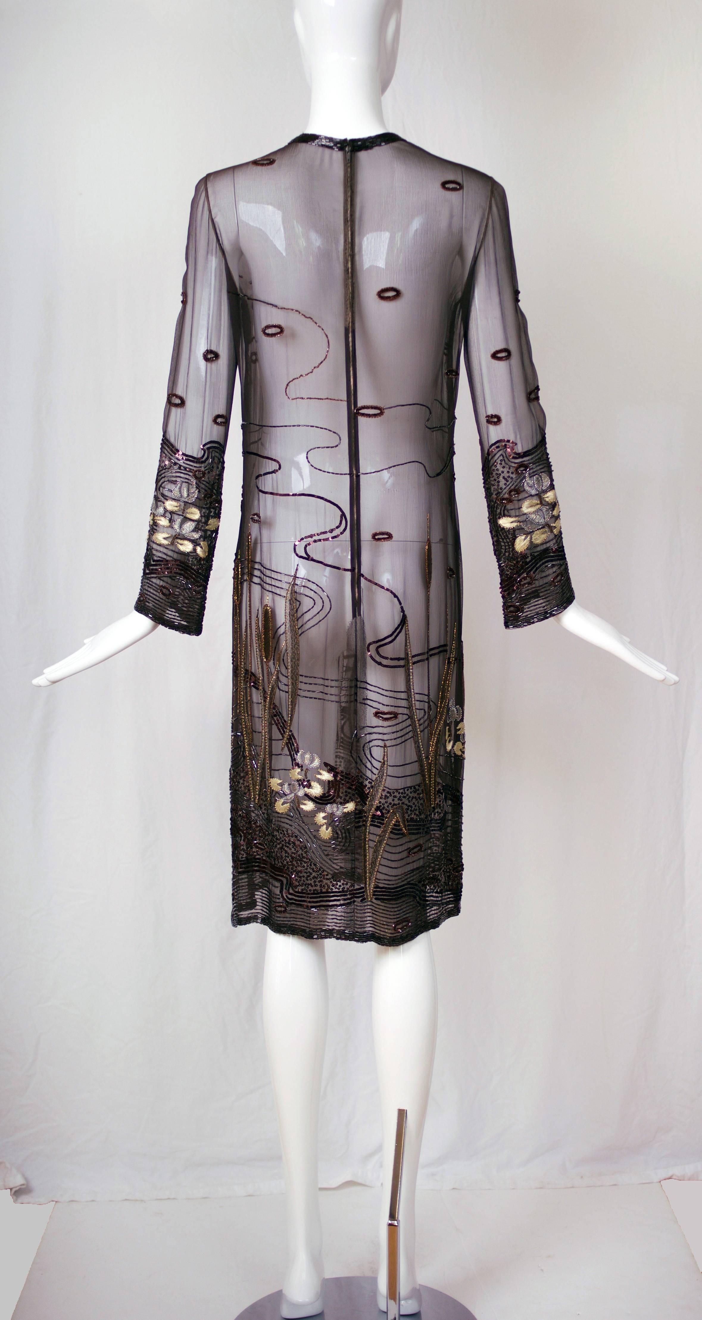 Guy Laroche Haute Couture Silk Illusion Embroidered Cocktail Dress Gown Ca.1980 2